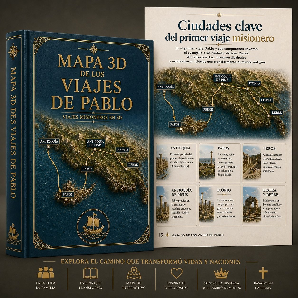 Mapa y Geografía de los Viajes de Pablo en 3D